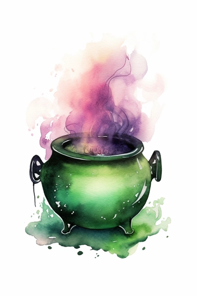 witch cauldron watercolor clipart cute isolated on white background