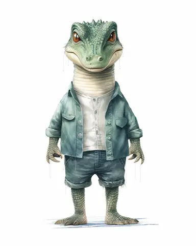 a realistic baby crocodile clipart with watercolor illustration, full body shot ,8k, style of Bohemian, style of Anna Süßbauer and Jon Klassen,vector, Vector, white background,Solid Background, Sharpness and clarity, masterpiece, trending on Artstation and Dribbble.
