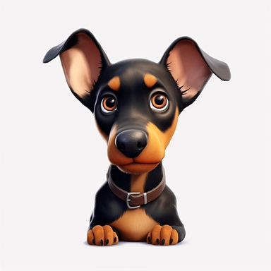 Doberman Pinscher puppy, Closeup Portrait, Clipart, Digital art, kawaii, disney style, Pixar, hyperdetailed, 1080p, Ultra-HD, white background