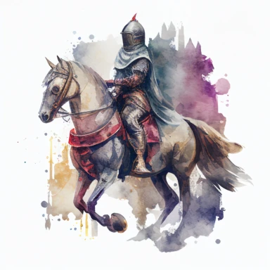 knight on a horse, watercolor clipart, transparent background, no text or logos or watermark