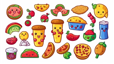 cartoon food clipart, isolated, white background, vector graphic