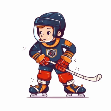 kid playing ice hokey match in ice hockey gear clip art vector, simple, white background