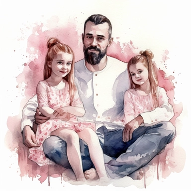 DESIGN A MAGNIFICENT AND EXQUISITE BREATHTAKING ONE-OF-A-KIND HIGH QUALITY HIGHLY DETAILED MASTERPIECE WATERCOLOR CLIPART ILLUSTRATION OF A happy family illustration with a girl in pink sitting next to this guy, in the style of tattoo, photo-realistic drawings, moosa al halyan, dark white and light pink, whitcomb-girls, dadaistic, ferrania p30 WHITE BACKGROUND, NO FONT, NO TEXT, NO WORDS, NO WATERMARK,