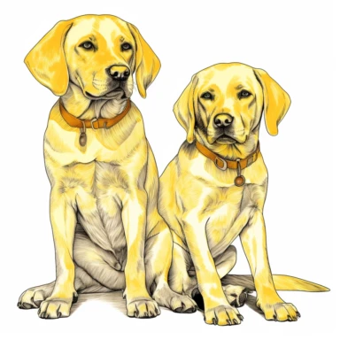 clipart drawing, 2 yellow lab puppies, white background,