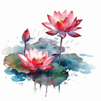 lotus flowers with red blossoms floating on the water artistic watercolor with a delicate touch with shadow gradation white background clipart high quality 8k hyper detailed