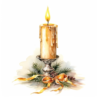 High details, watercolour, christmas candle, very high detail of image, clipart