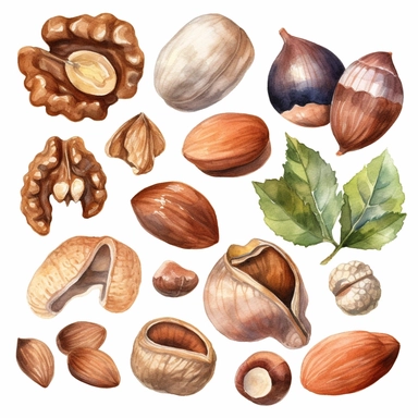 Watercolor Nuts Clipart