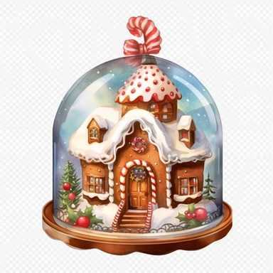 Christmas Gingerbread House Globe, lateral view, clipart, transparent background, clear background, high resolution, watercolor, vector, 12k, 300 dpi, 12: 12 ratio