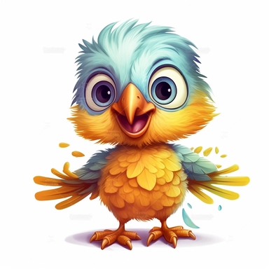 Cute Beautiful Happy Face Baby Bird Full body Sublimation Clipart,Cartoon,hyper realistic, intricate detail, illustration style,high solution,on the white background
