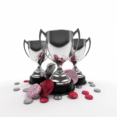 3d model of motivation premium, black+red+silver+purple, clipart, white background
