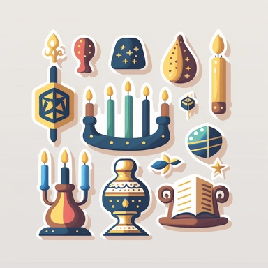 vector sticker design, Hanukkah clipart, white background, flat colors