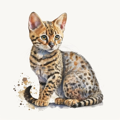 watercolor cute bengal cat clipart, white background,