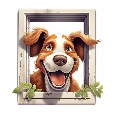 Cute Beautiful Happy Face Funny Dog Outside The Window Sublimation Clipart ,Cartoon,hyper realistic, intricate detail, illustration style,high solution,on the white background