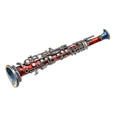 clarinet Watercolor clipart with white background, cute and adorable, flat design, clearly defined separated image, high quality