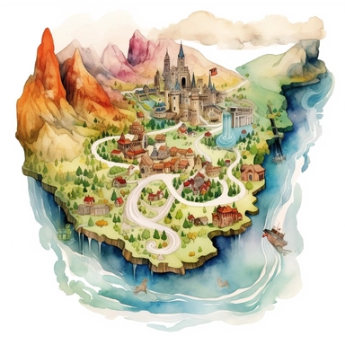 Valhalla, Asgard, rainbow bridge, cute, clip art, watercolor, map