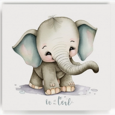 adorable happy crawling baby elephant in etsy's handpainted cute animal clipart style hand painted watercolor pencil drawing, handmade painting, strong watercolor texture, 3d shading children's storybook genre illustration, unrealistic, , white background