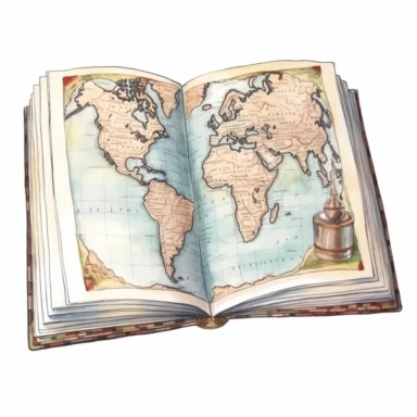 open atlas, watercolor illustration hand drawn style, clipart, white background