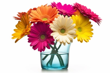 clipart simple vase of colorful daisies high quality isolated on white desktop background
