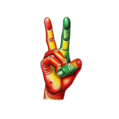 Cute Beautiful Red yellow green Peace Sign Hand For juneteenth Watercolor Clipart, Cartoon, hyper realistic, intricate detail, illustration style, high solution, on the white background