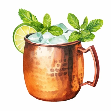 moscow mule cocktail, watercolor illustration, clipart