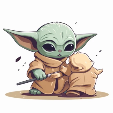 baby yoda fight clipart