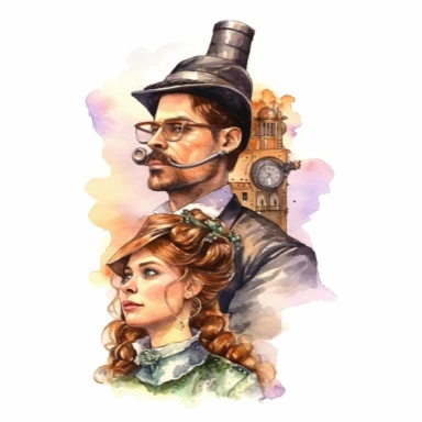 steampunk married couple watercolour, clipart