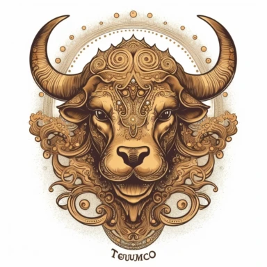 old style fire taurus zodiac, vector design illustration, in the style of detailed heavy metal embroidery, hand-painted details, Horoscope Clipart, isolated white background