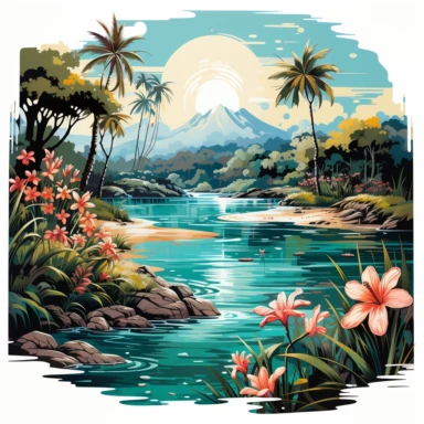 tropical island whimsical clipart sticker