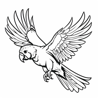 flat flying parrot clipart black on white outlined png svg vector