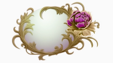 panoramic view, full view, purple frame, elegant, decorative, illustration clipart style, beautiful purple peony accent, sharp focus, romantic, fantasy, centered, high detail, transparent background, adjust aspect ration to see full image, (--iw 10)