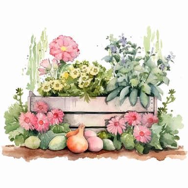 Garden Beds Clipart. Spring Garden Clipart. Vegetable Garden, Watercolor, pastels, clipart, beautiful, colourfull, png transparent white background, high resolution no caption