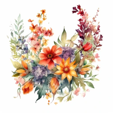 The watercolor floral border clipart morphs into an oil painting, reminiscent of the lush, botanical works of Rachel Ruysch. Against a white background, the border is alive with wildflowers painted with rich, vibrant strokes. The color temperature is balanced, each flower bursting with a unique palette of hues. No facial expressions are present, but the flowers radiate life and vitality. The lighting is subtly dramatic, enhancing the textural details and the lush, immersive atmosphere.