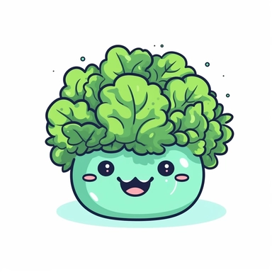 cute clipart icon of lettuce, kawaii, anime style, in white background, soft color blending, rounded