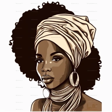 clipart, vector, nubian queen, head wrap scarf, hand drawn