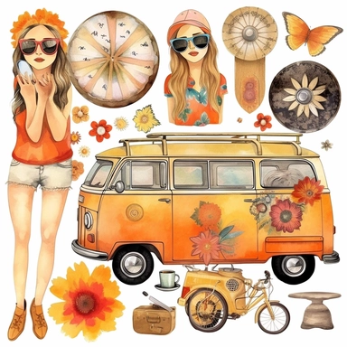 set Hippie png designs, Hippie soul png graphics, Groovy png cliparts, Summer time png, Good vibes only png, watercolor clipart
