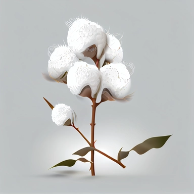 clipart, vector, white cotton ball plant stems, on white background, extreme detail, photo realistic, 8k