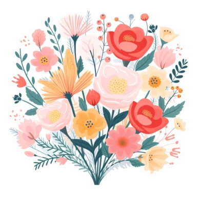 flowers clipart, vector cartoon nursery illustration, flat illustration, pastel colors, white background, very low detail, ar 1:1