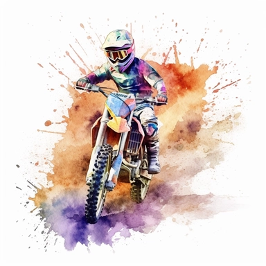 watercolor clipart of a dirt bike off road track, rainbow colors