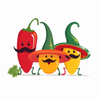 4k cute colorful cinco de mayo chili peppers, clipart, masterpiece, white background, vector logo