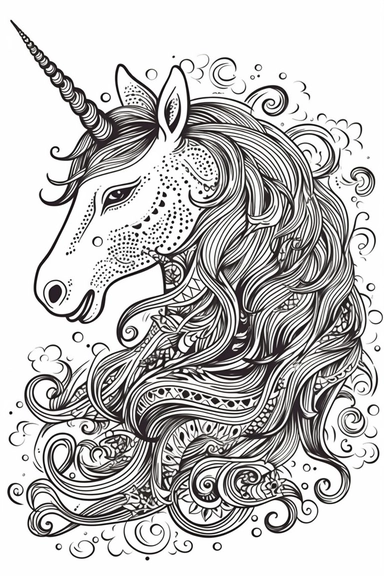 cute unicorn playing depicted in the style of clipart, white background, vector lines, in the style of a coloring book, thick, clear,lines, black and white,