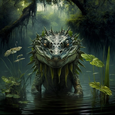 clipart of strange creature that lives in a lush bayou