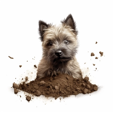 Cairn Terrier, digging in the dirt, realistic, Clipart, white background, no text, no caption