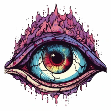 one eye creature, eye is mystical and huge, creature is albino, black outlined, rich deep colors, white background, Clipart