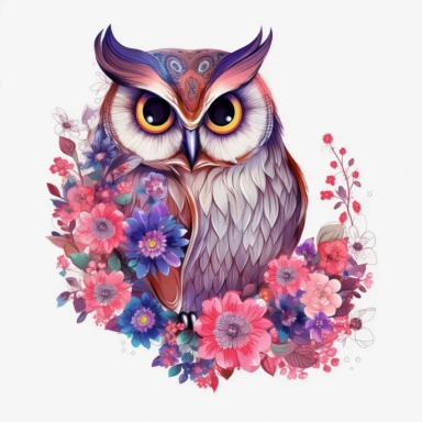 create multiple images of magic owl with flowers on a transparent background , clipart, stickers