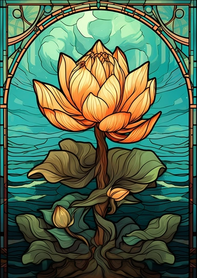Art deco, stained glass, clipart, lotus, nature, vector, wood
