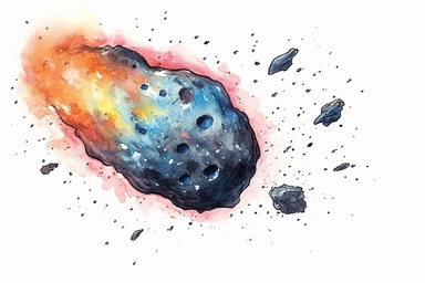 Watercolor, Design an image depicting an Amor asteroid with an orbit that approaches Earth's orbit clipart, hd, on a white background, spaced out