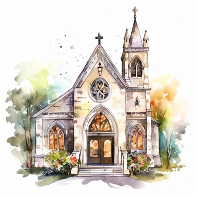 wedding church , watercolor, clipart