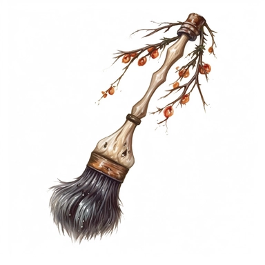 an oil painting clip art on white background of a gnarly magical witch broom