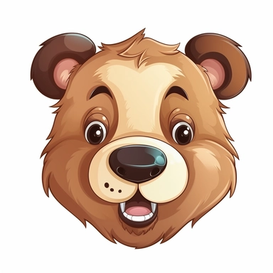 fantasy happy cute bear face, cartoon, clipart, mascot, isolated on white background
