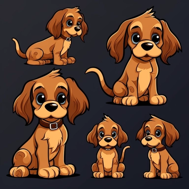 cute cartoon brown dog clipart, black background,--no cut off edges